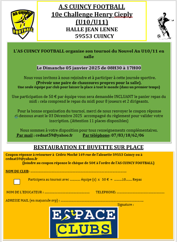 2 tournois à Cuincy u10/u11 et u12/u13